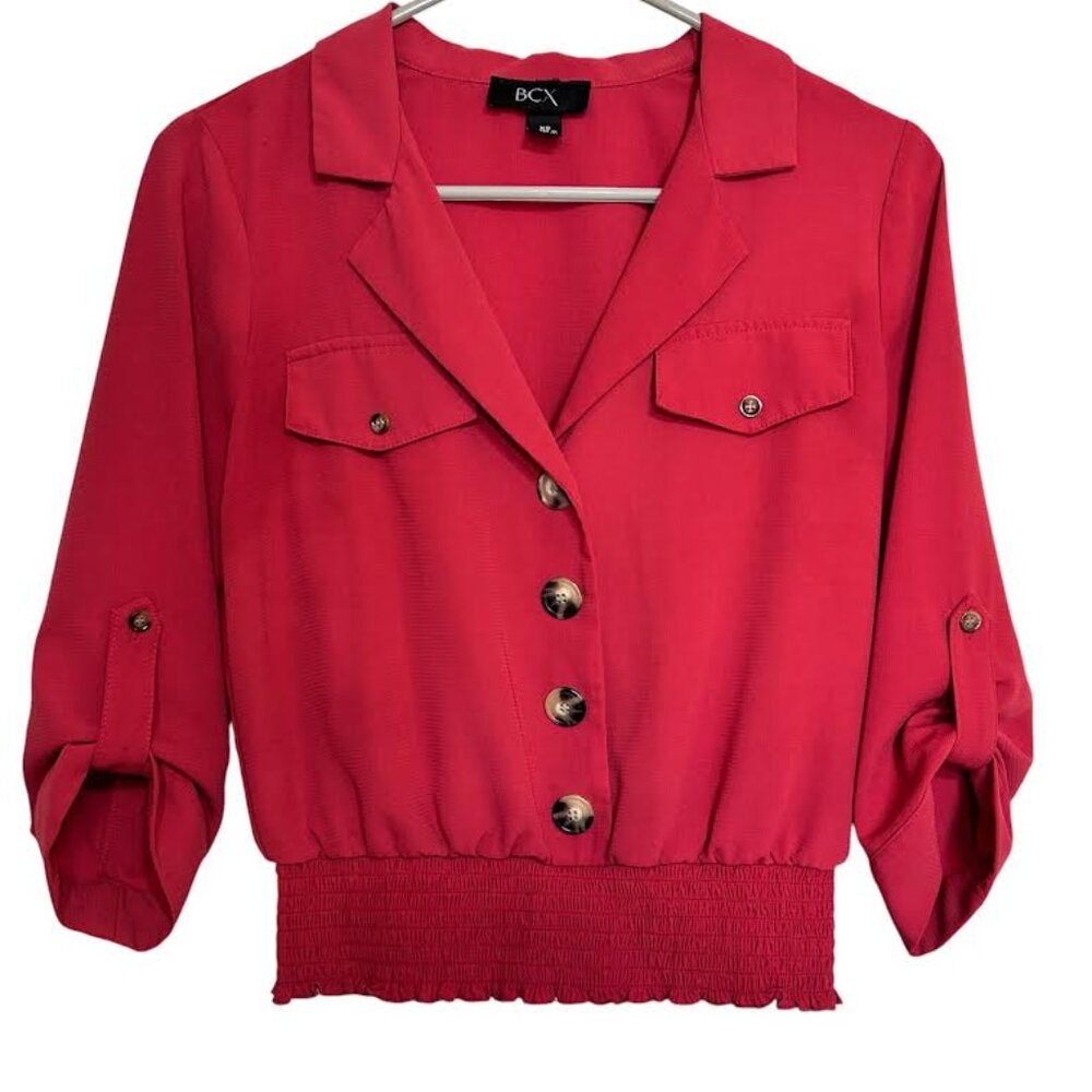 BCX Smocked Utility Top, Red, Size XS